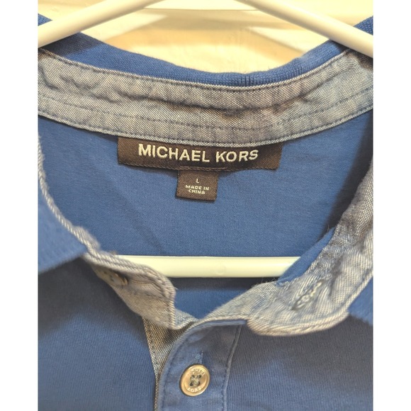 Michael Kors Mens L Blue Cotton Short Sleeve Polo Shirt Casual Pocket - Picture 3 of 8